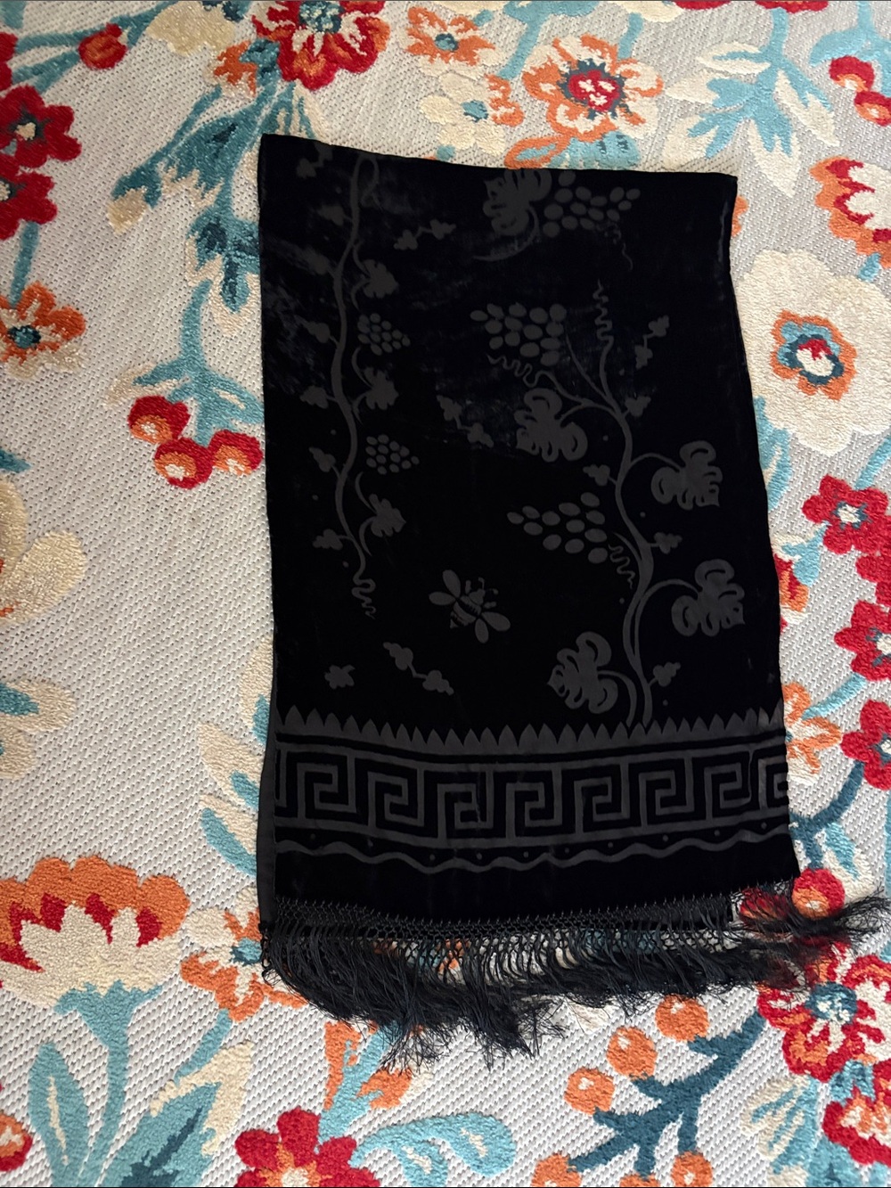 Luxury Black Patterned Fringe Wrap Scarf - Unbranded